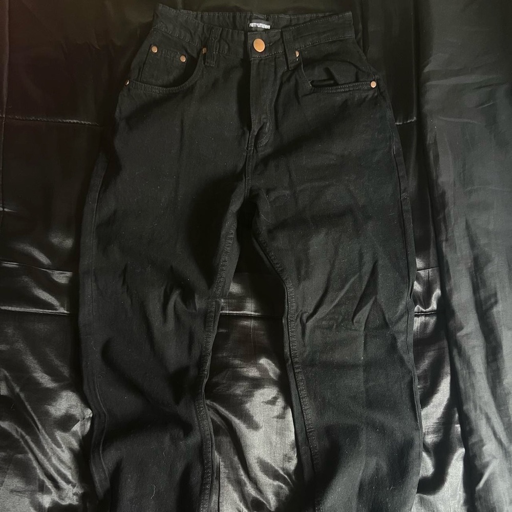 Black Denim Straight Leg Pants